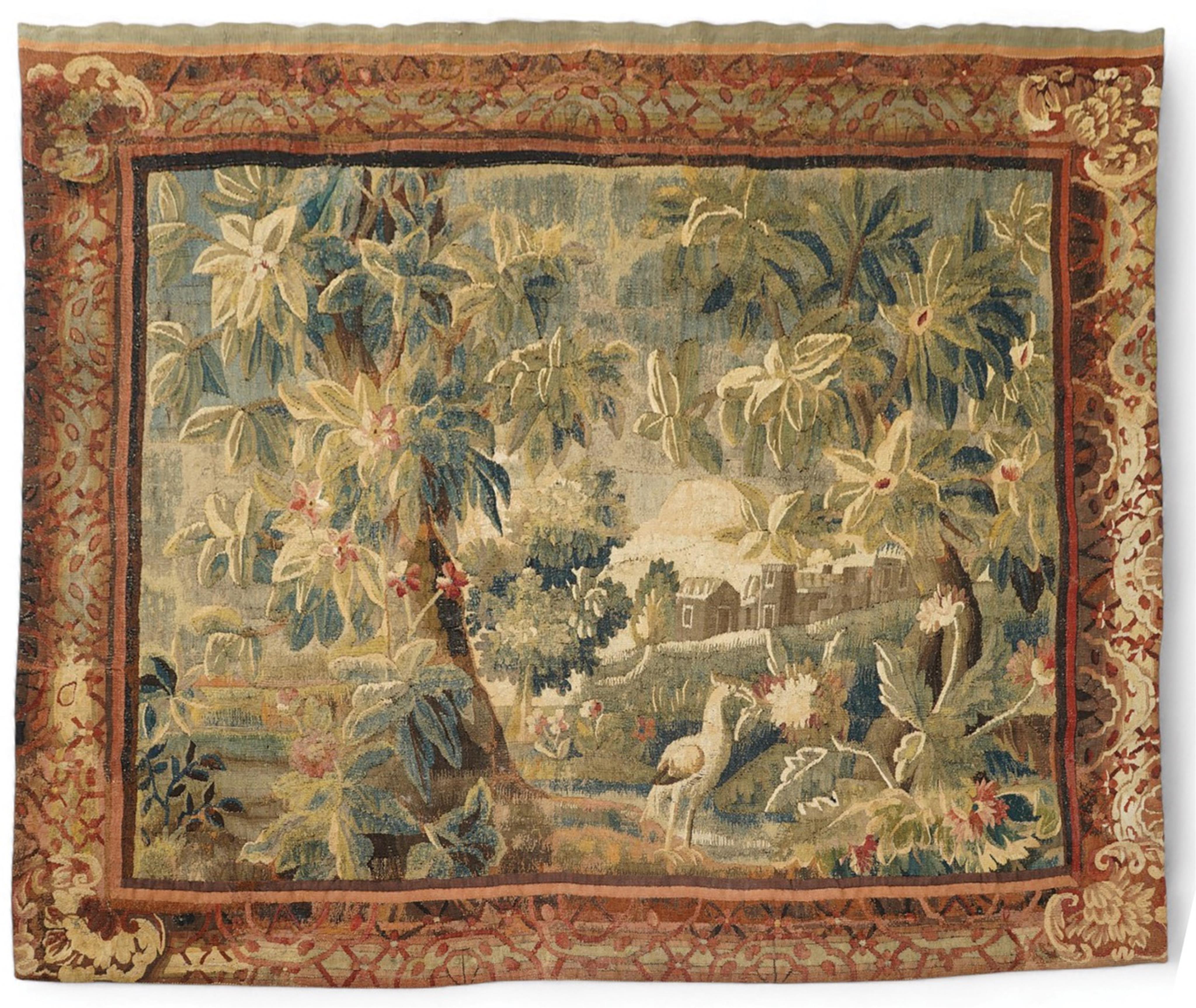 A mid to late 18th century French Aubusson tapestry of a bird